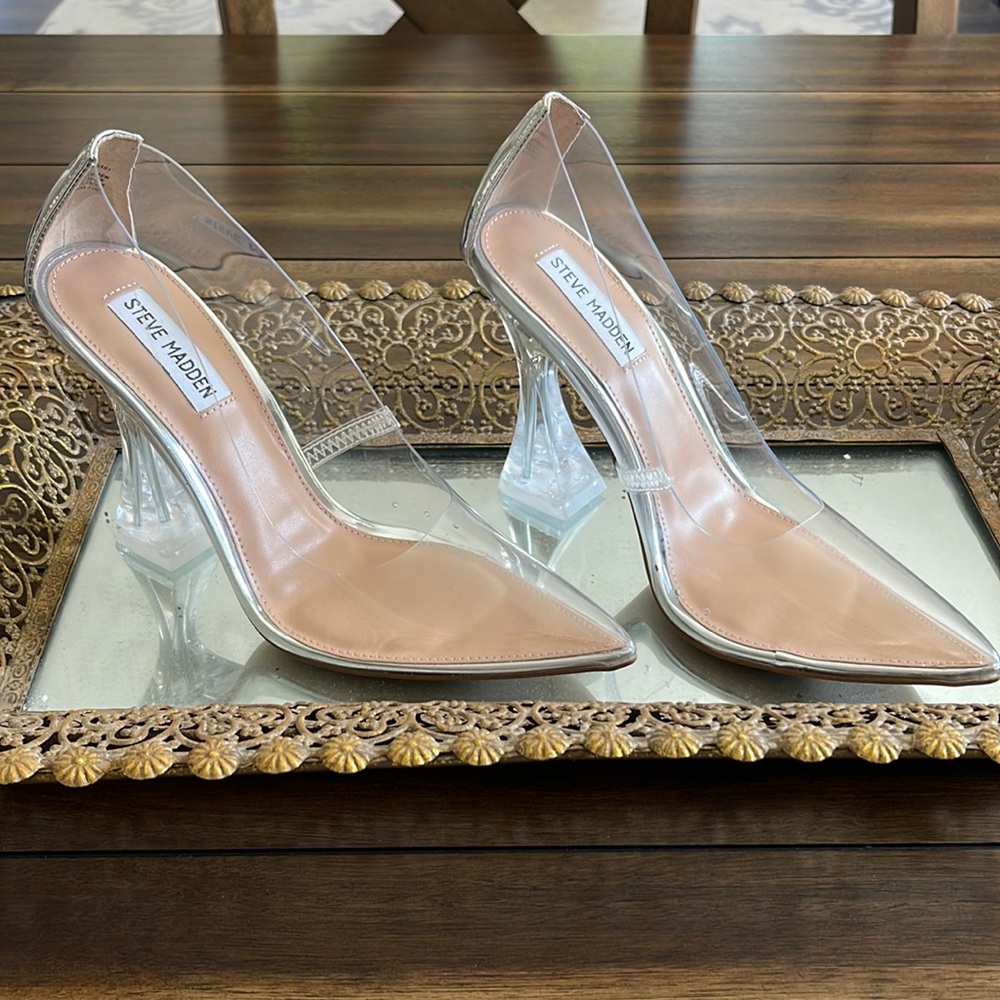 Steve Madden Zana Clear Point Toe Flared Heel Pumps